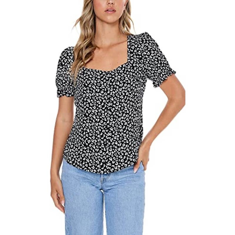 Elodie Women's Blouse Floral Polka Dot Black White Size XS NWT